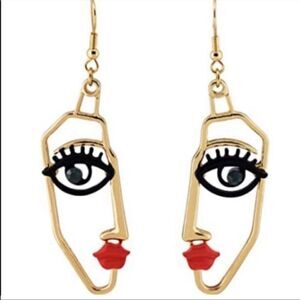 Abstract Face 14k Gold Plated Earrings